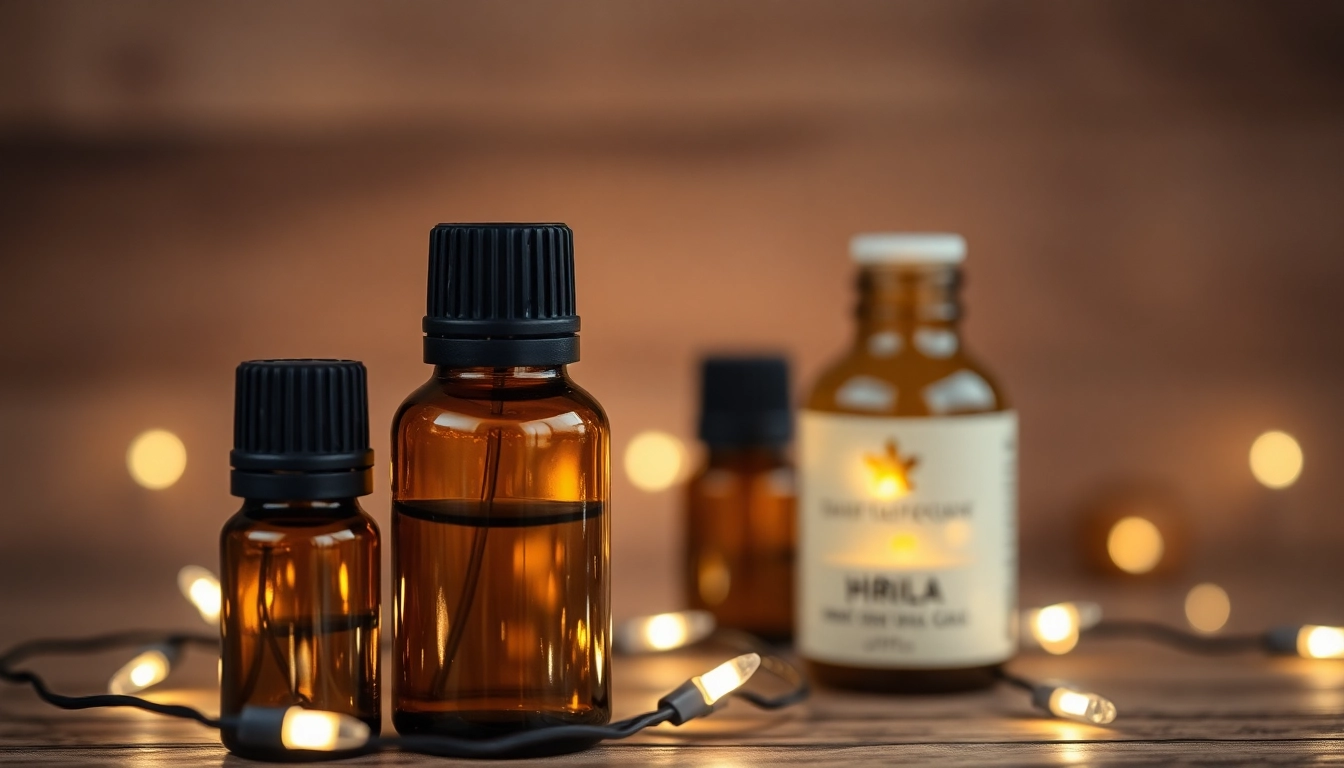 Using essential oil bottles with soft lighting to create a serene and inviting atmosphere.