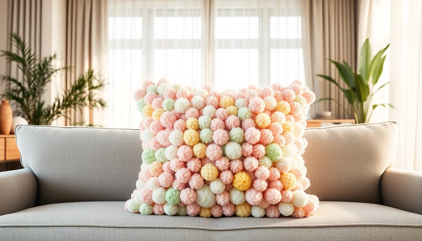 Pompom Cushion Cover features stylish textures and vibrant colors enhancing modern decor.