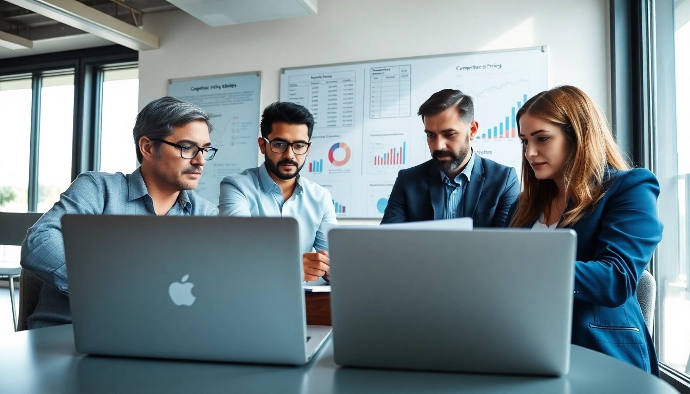 Analyze competitor pricing analysis through a focused team discussion in a modern office.
