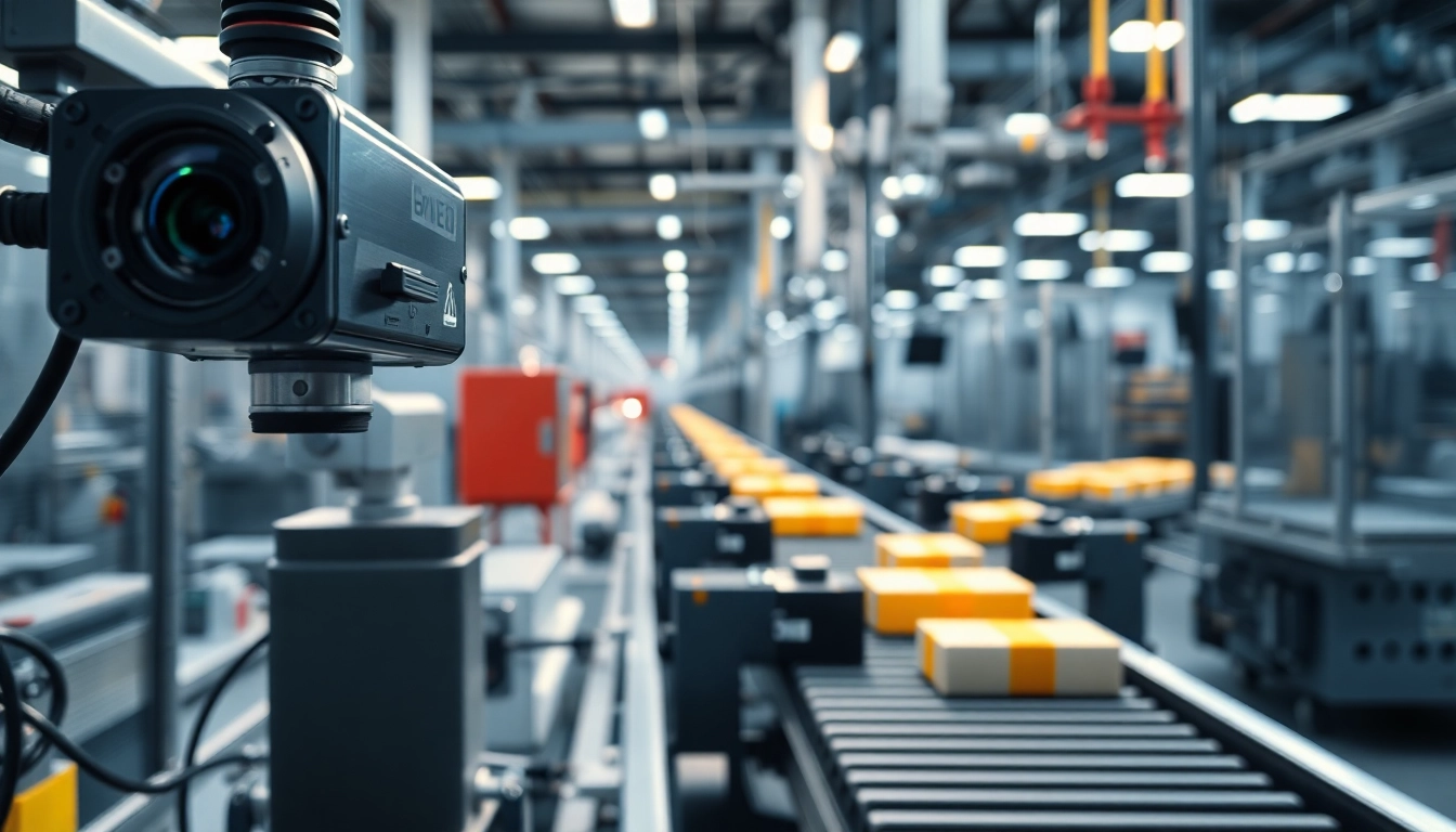 Machine vision systems inspecting products on a conveyor belt in an industrial setting