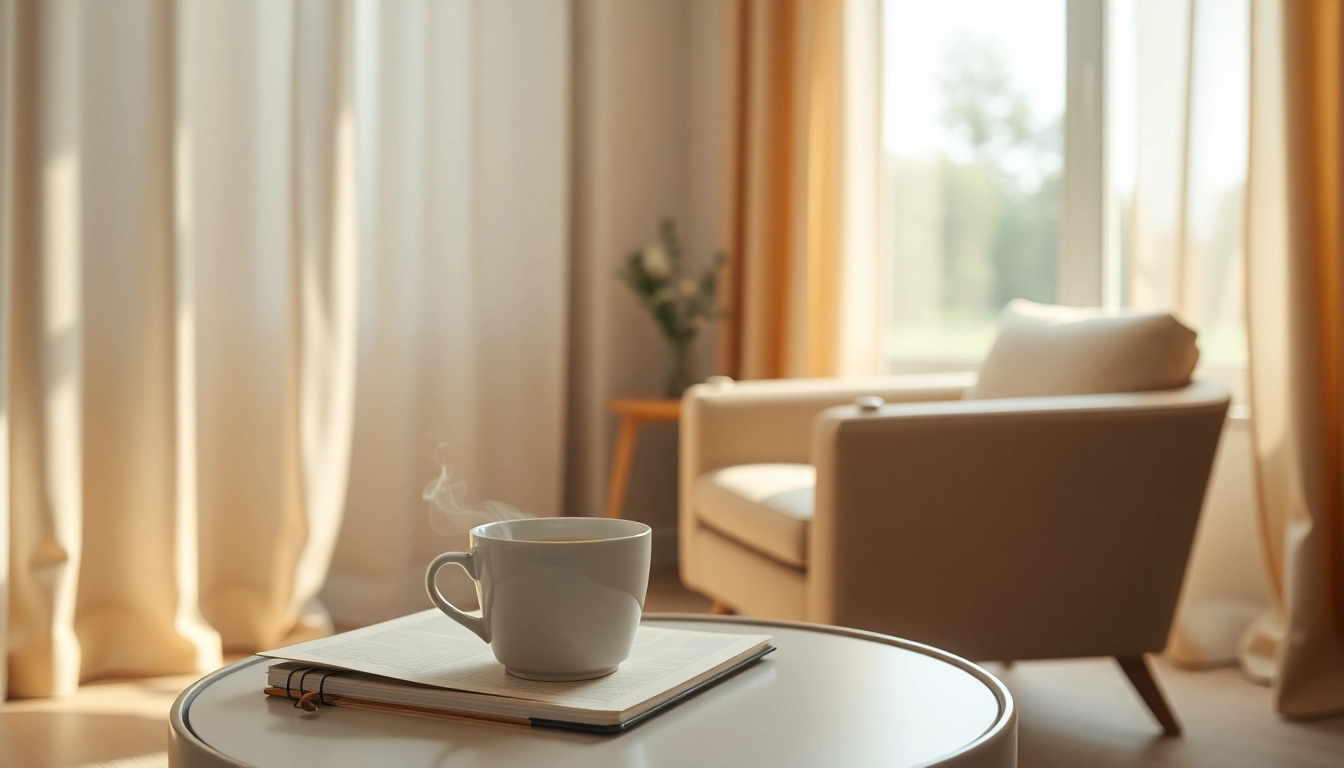 Creating a calming environment for healing trauma therapy session with tea and journal.