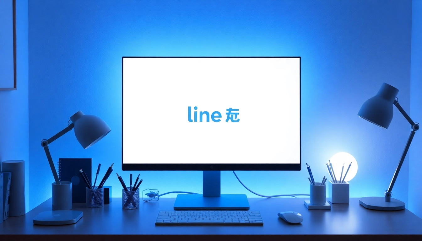Download the line电脑版下载 software easily with this engaging desktop scene showing a glowing screen.