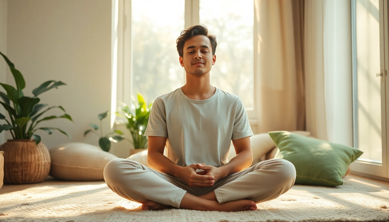 Serene scene of an individual practicing mindfulness while healing trauma in a tranquil setting.