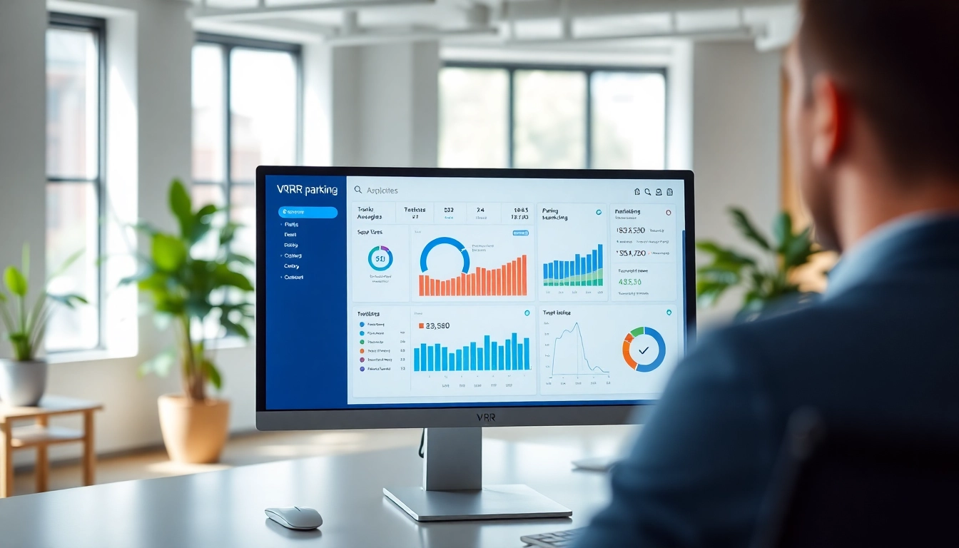 Manage VRR parking efficiently with a sleek digital dashboard interface in a bright office.