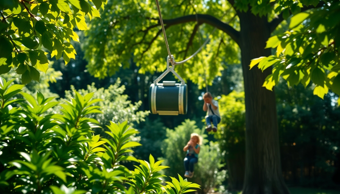 Experience the thrill with a GARDEN ZIP WIRE KIT, featuring a stunning backyard setup for family fun.