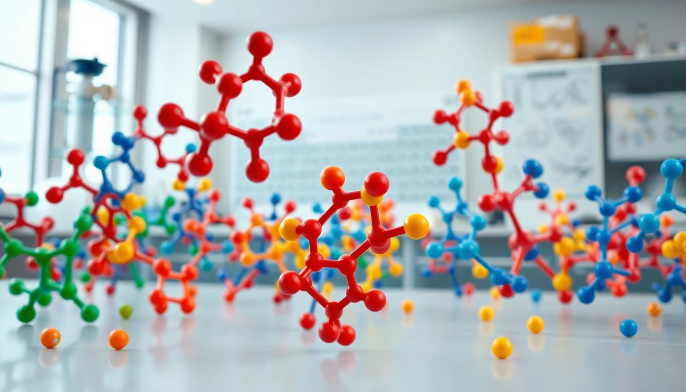 Amino Acid yapılarını sergileyen 3D modellemelerle dolu laboratuvar