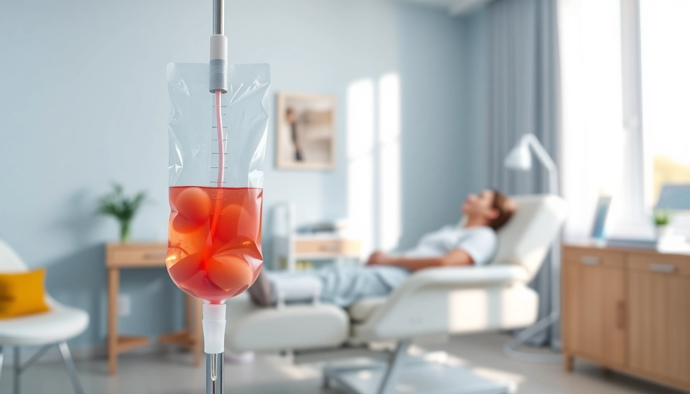 Administering IV Therapy in a calming medical office setting with soothing colors.