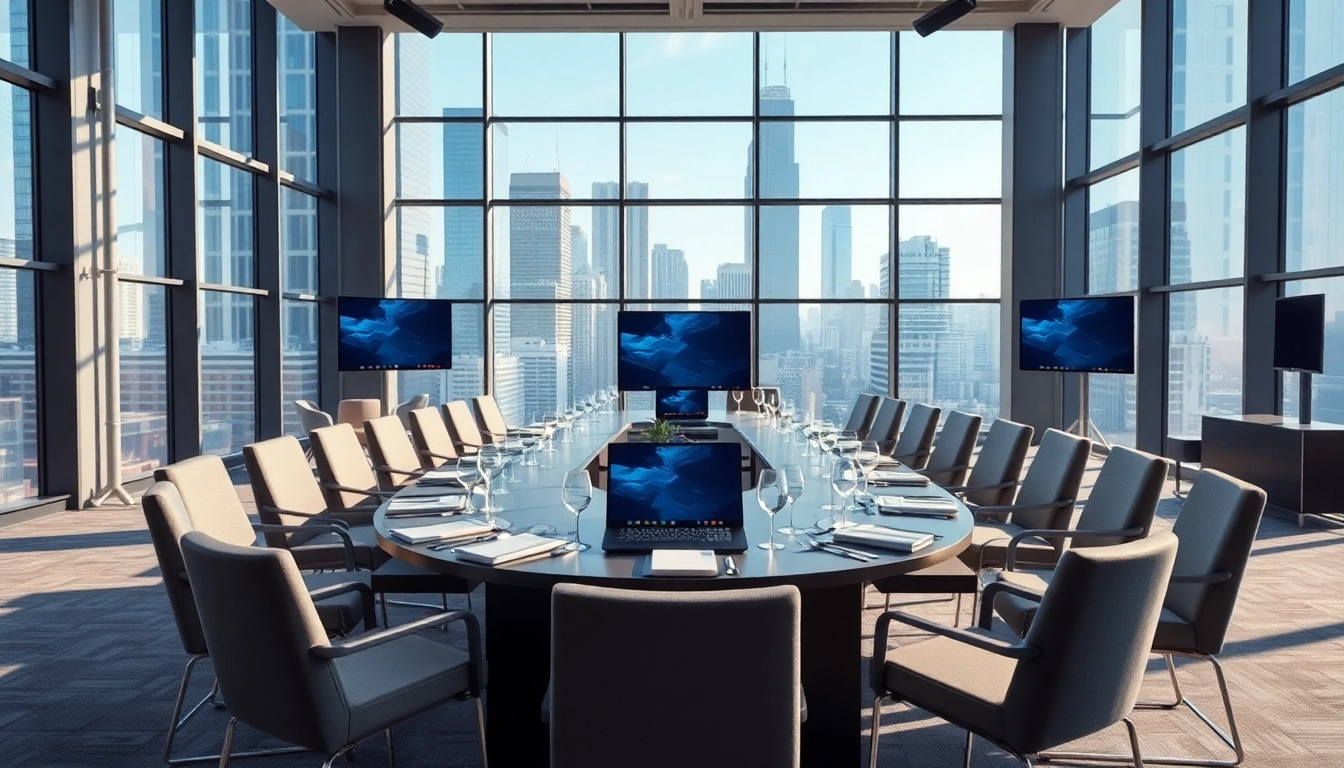 Experience a well-designed event space for corporate gatherings with modern setups and urban views.