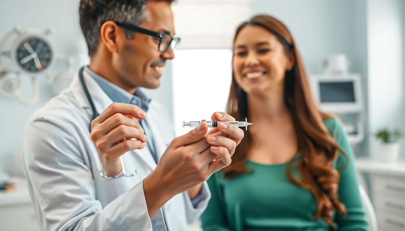 Patient receiving an Injectable Weight Loss treatment from a healthcare professional, showcasing hope and trust.