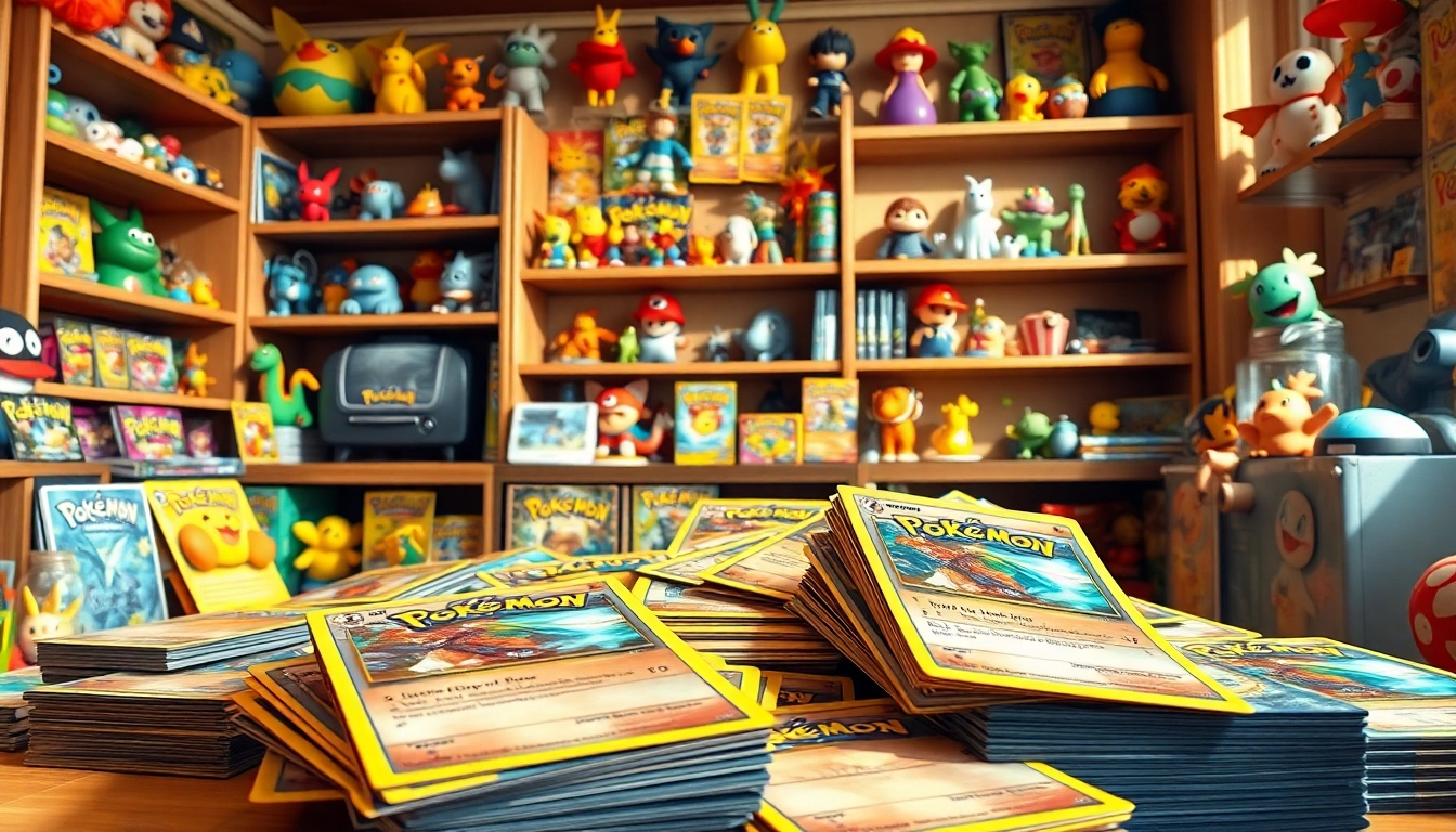 Showcasing vibrant Pokémon cards India with collectibles in a cozy setting, highlighting trading excitement.