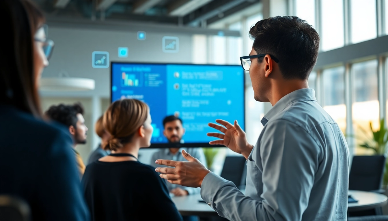 Engaging AI chat bot assisting users in a modern office environment for enhanced communication.