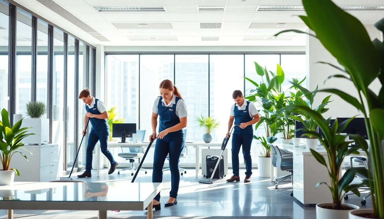 Office cleaning Melbourne showcasing a team maintaining a bright and tidy workspace.