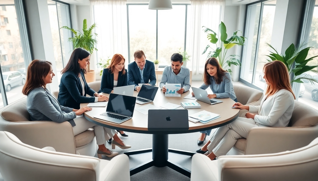 Examine competitive intelligence analysis with a professional business team in a modern office.