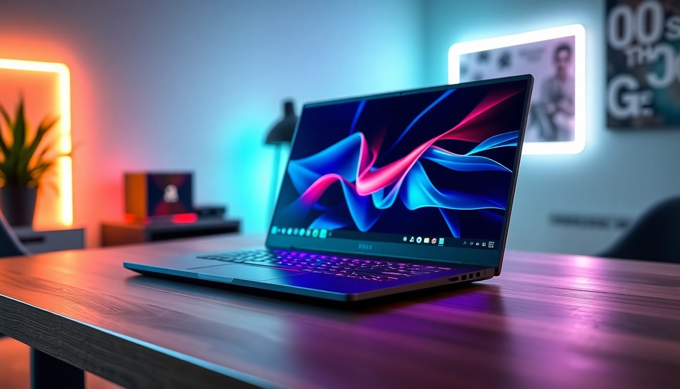 Showcasing a powerful Gaming Laptop in a stylish gaming setup with RGB lighting.