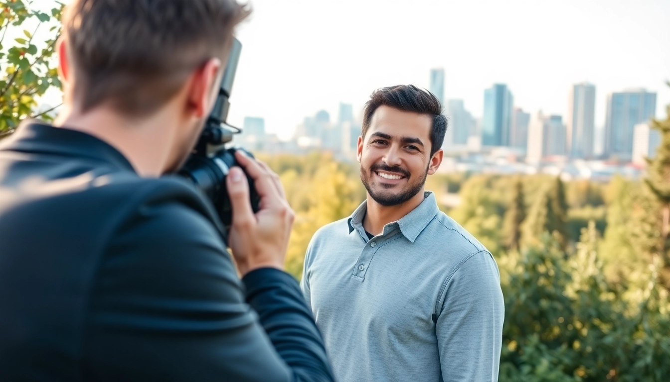 Captivating portrait by a photography company in Edmonton showcasing a couple with the city skyline.