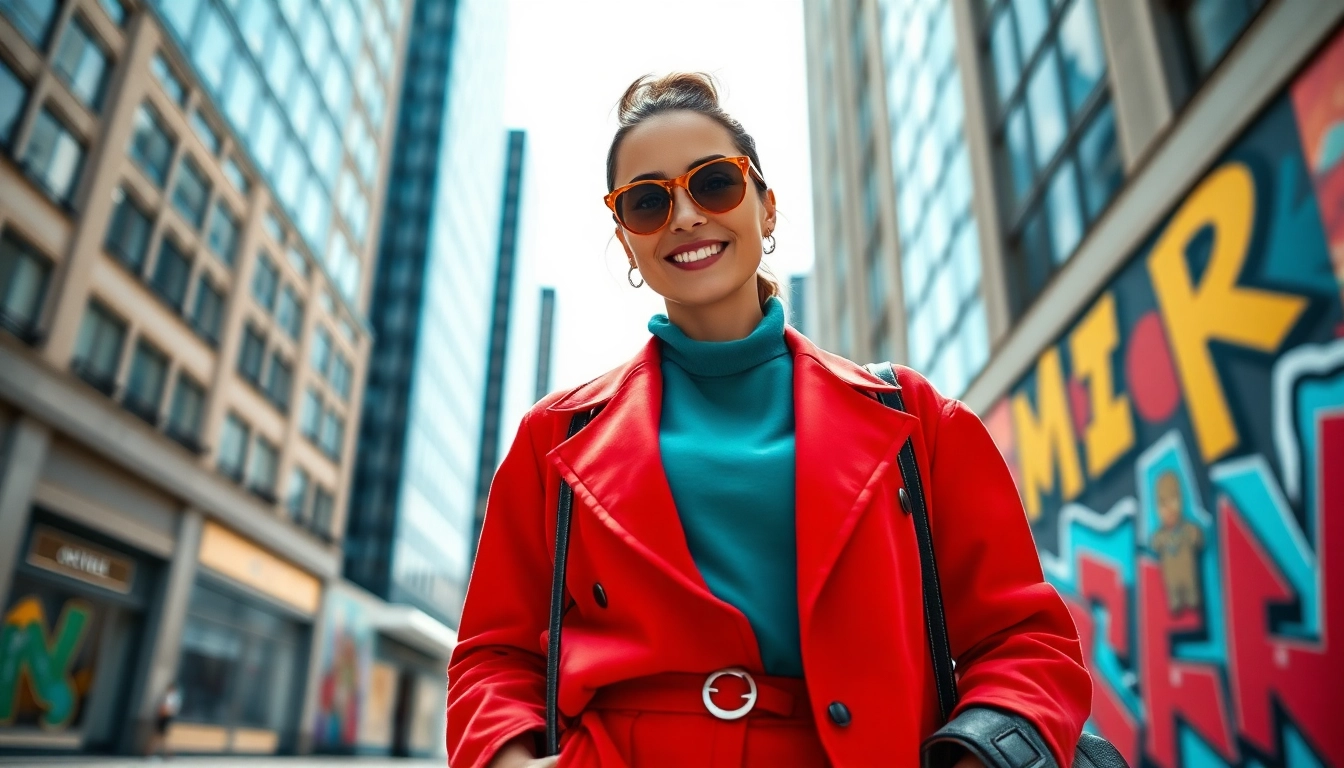 Showcase a confident woman embracing north fashion trends in an urban setting.