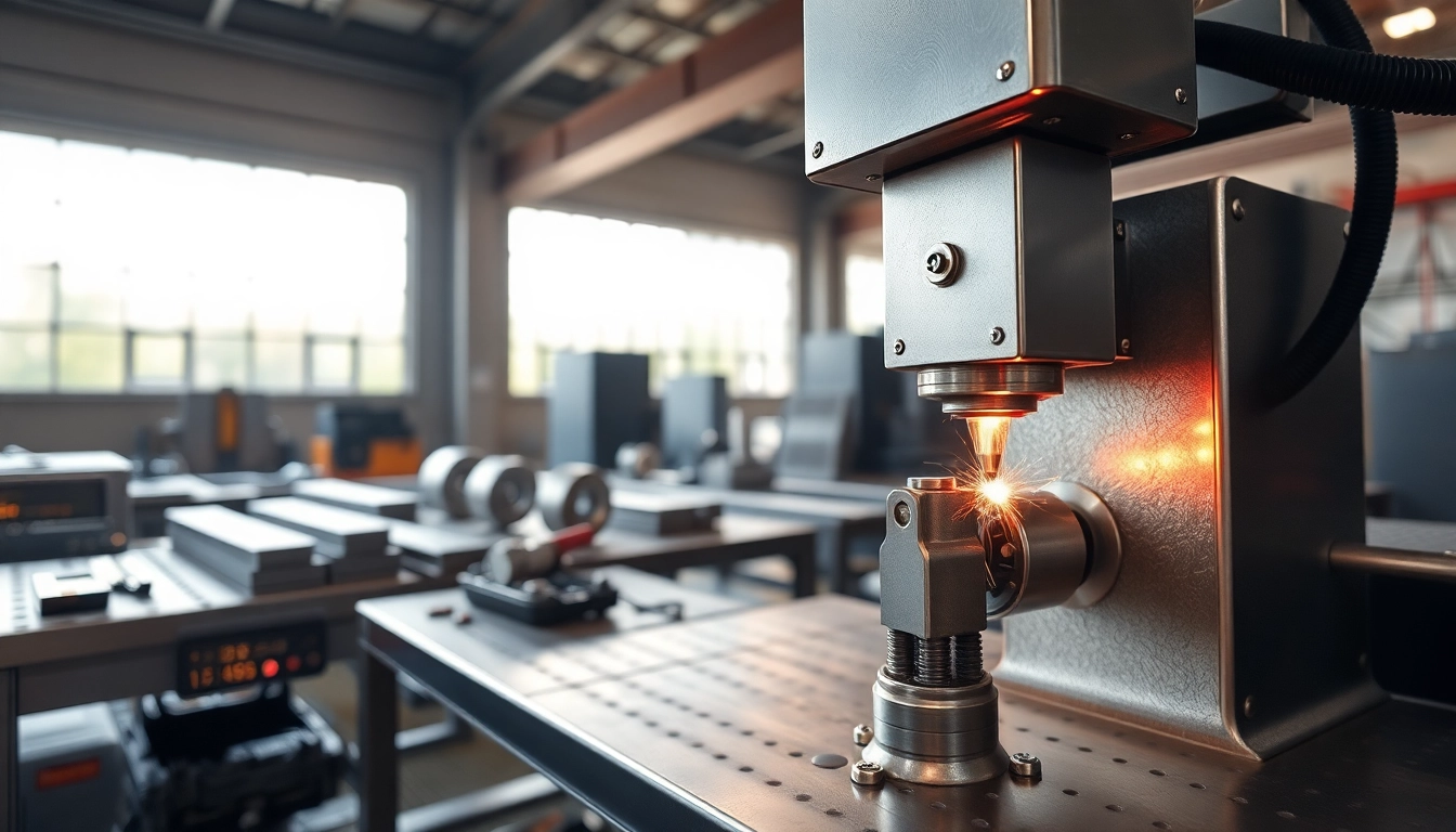 Laser welding machine performing precise welding in a modern workshop setting.