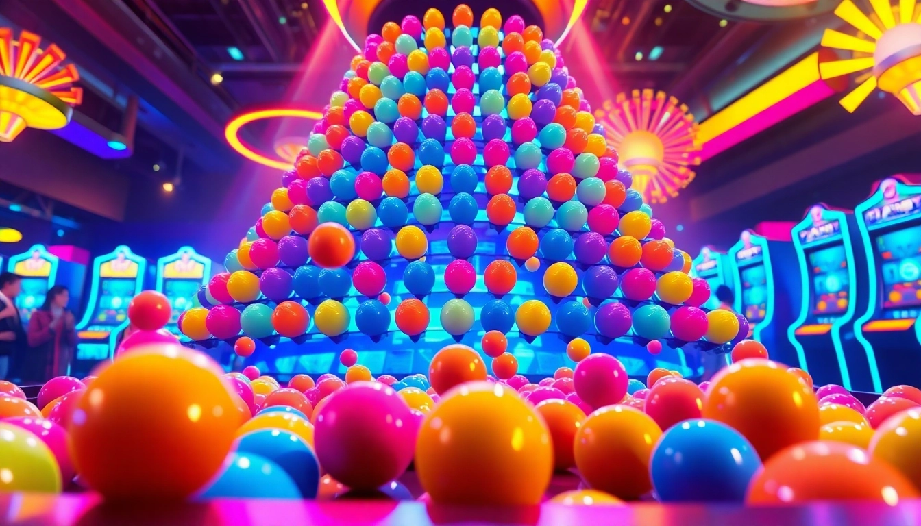 Menampilkan permainan plinko slot yang menyenangkan dengan bola yang meluncur di antara paku berwarna.