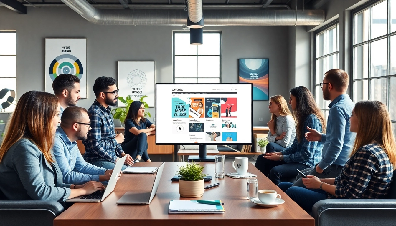 Designers collaborating on web design johor bahru project in a modern office.