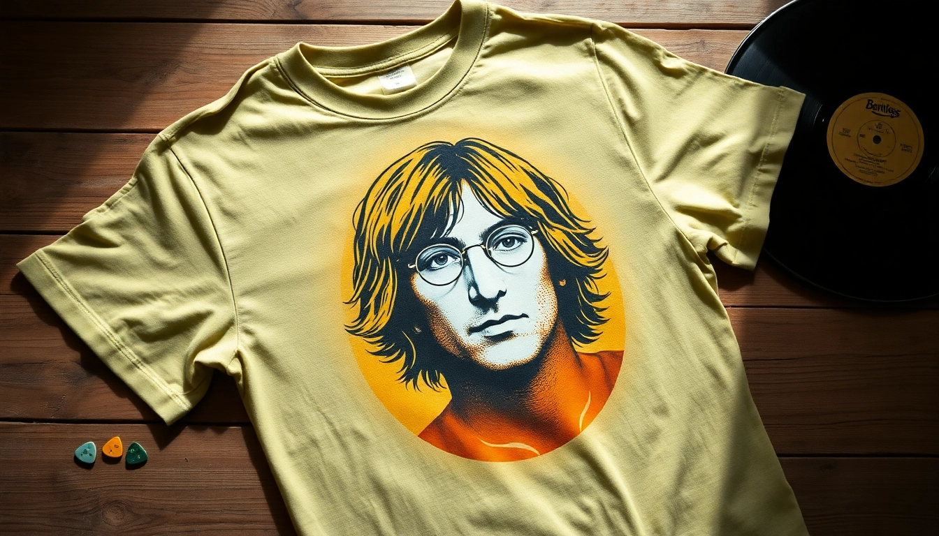 Showcase of a vintage john lennon t shirt with bold graphics, capturing the essence of rock history.