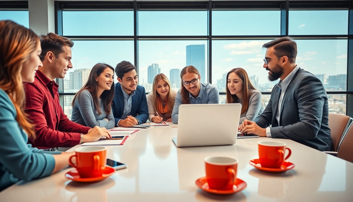 Engage in edmonton social media marketing strategies with diverse professionals in a modern office.