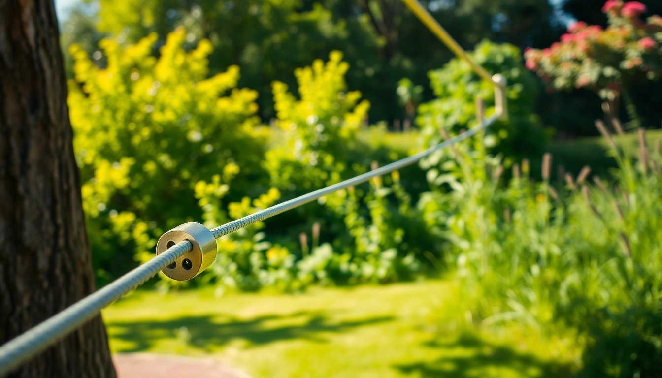 Engaging activity with GARDEN ZIP WIRE KIT installation in a vibrant garden setting.