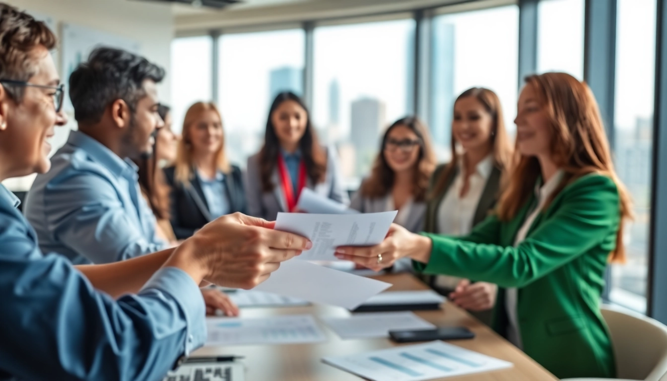 Engaging professionals in debt collection outsourcing demonstrating collaboration in a modern office setting