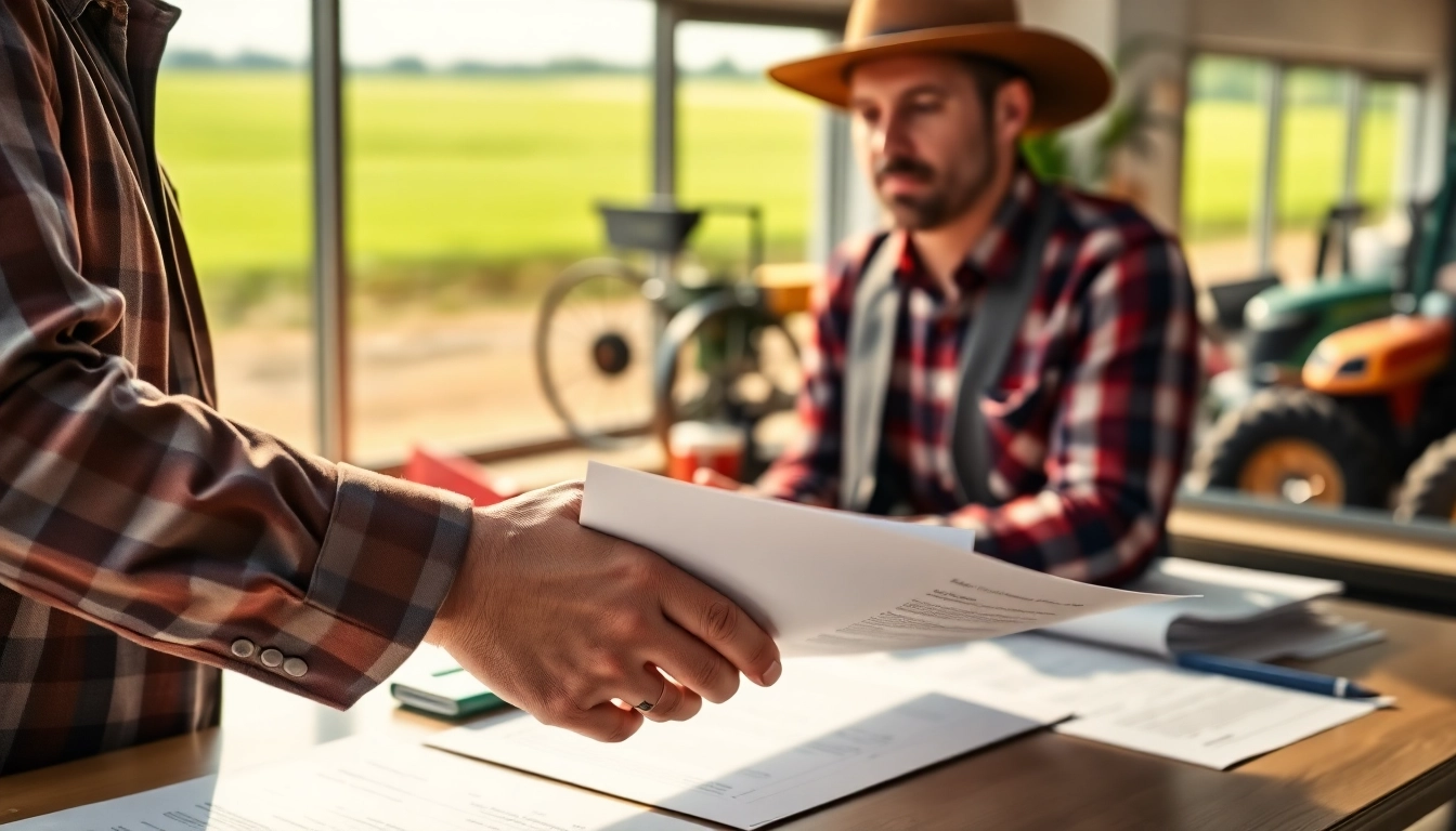 Highlighting an agriculture lawyer advising a farmer amidst legal discussions.