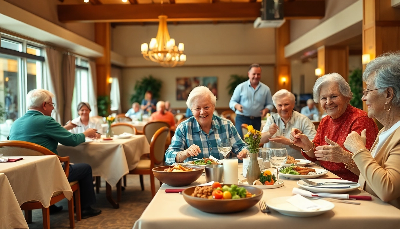 Engaged seniors reviewing the henderson nv senior center menu in a welcoming dining environment