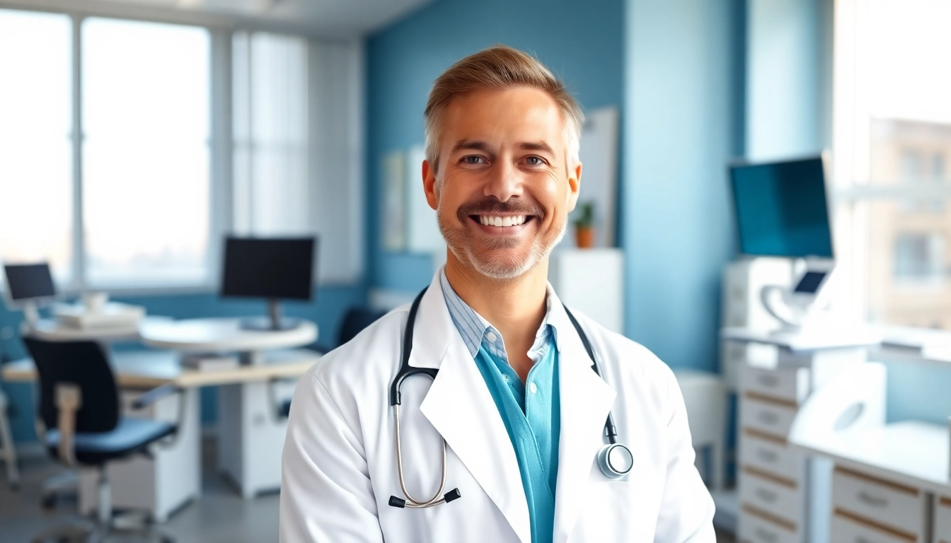 Dr. Ryon Parker MD welcoming patients in a bright medical office environment.