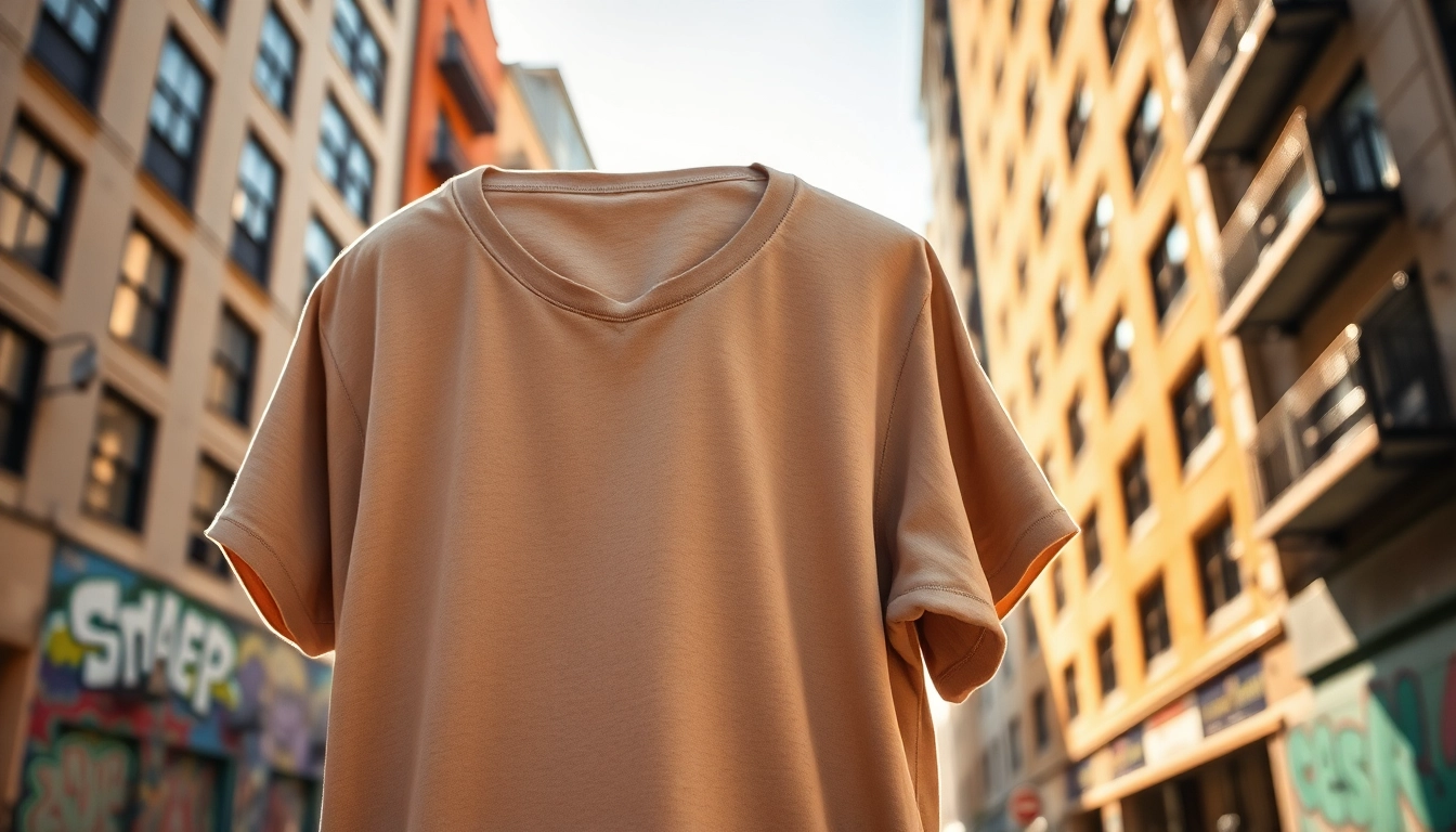 Model wearing a drop shoulder t shirt, styled in an urban setting with vibrant street art.