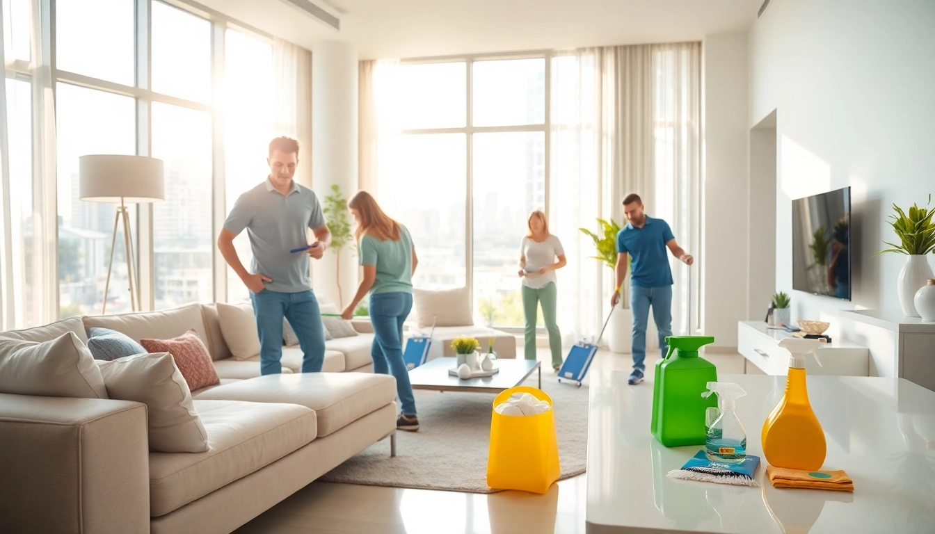 Bond cleaning Brisbane team meticulously organizing and cleaning a modern apartment.