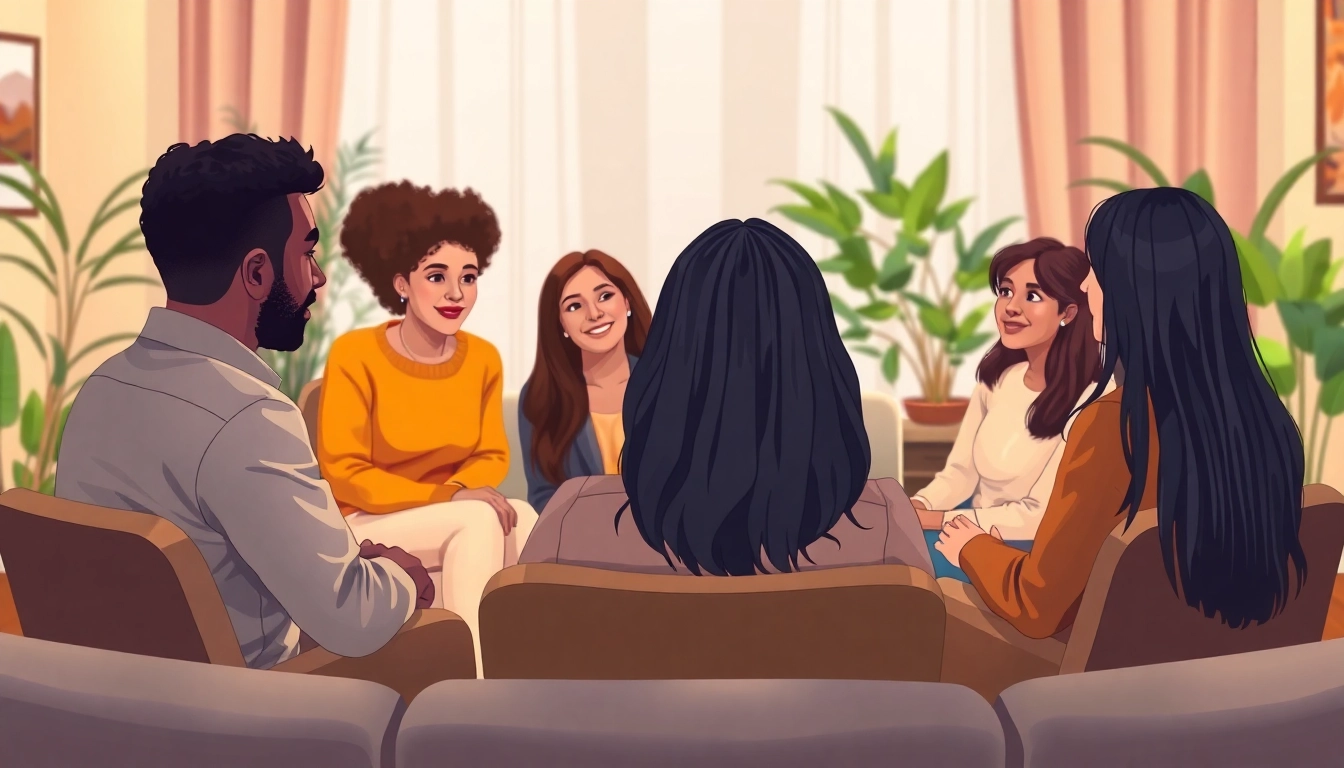 Attachment theory coach guiding a group therapy session for emotional healing.