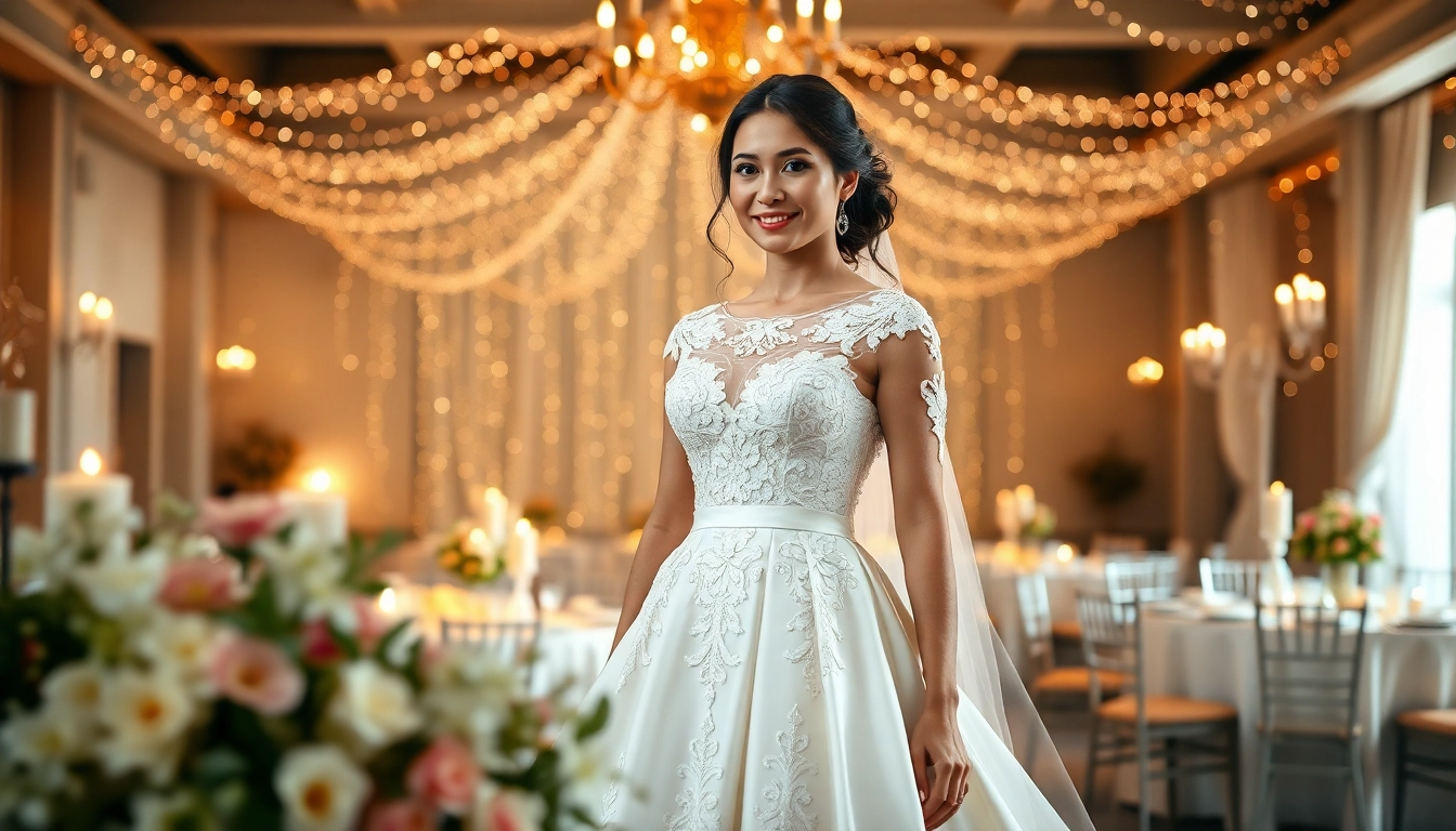 Showcasing a graceful bride wearing reception wedding dresses, perfectly suited for celebrations.