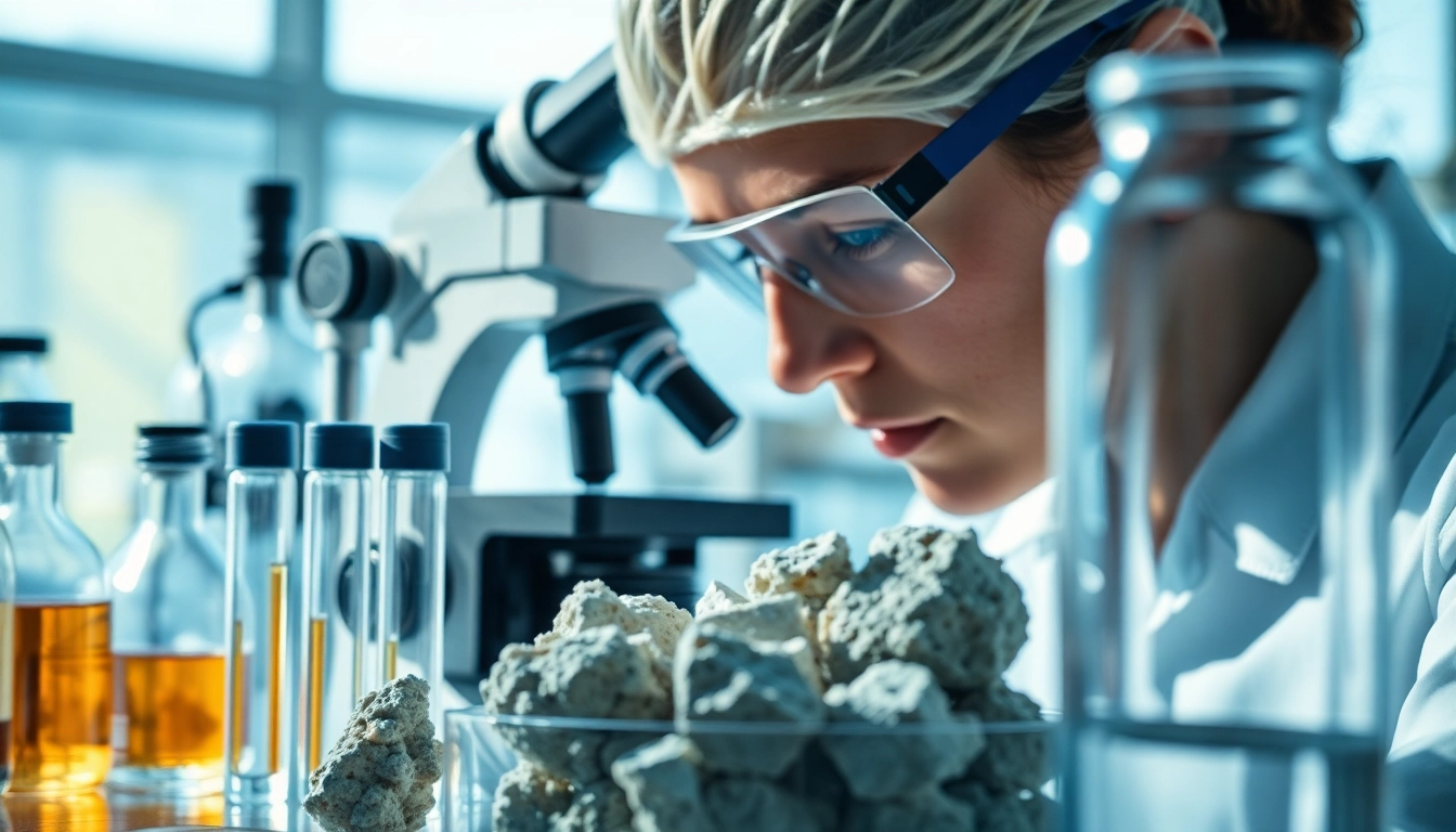 Lava Pure minerały badane przez naukowca w nowoczesnym laboratorium.