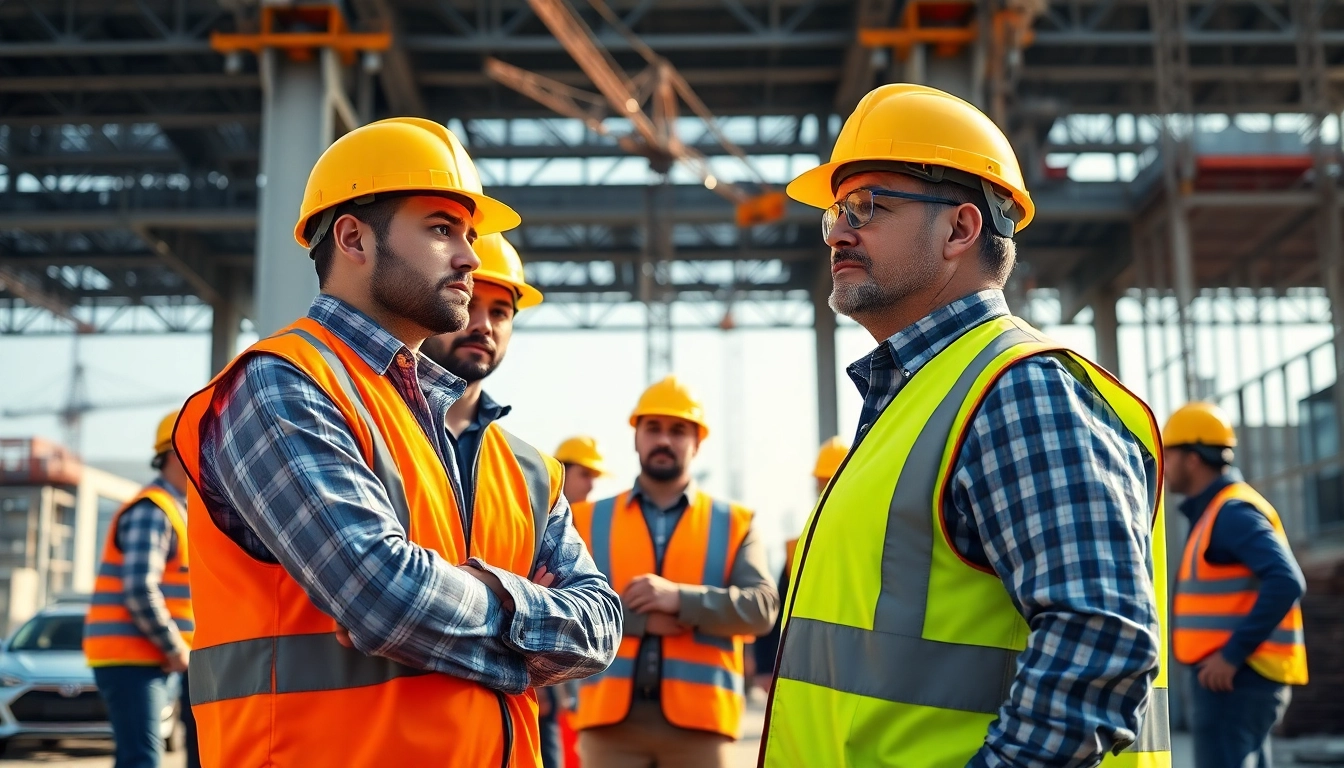New Jersey Construction Manager leading a team on a vibrant urban construction site.