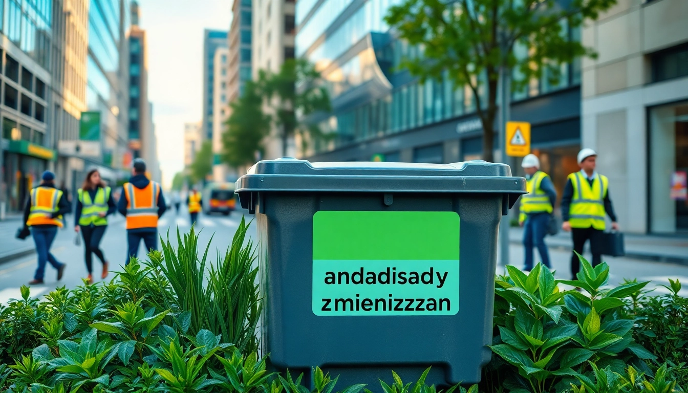 Kontener na odpady zmieszane Katowice w miejskiej scenerii, podkreślający zarządzanie odpadami.